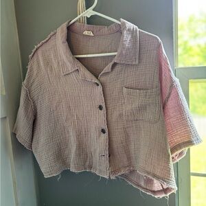 POL Blush Pink Boxy Crop Button Down Shirt